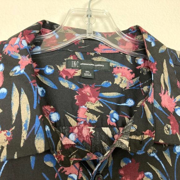 Inc. Men's Button Up Shirt Size 3XL Black Cotton Blend Abstract Floral - Picture 2 of 6
